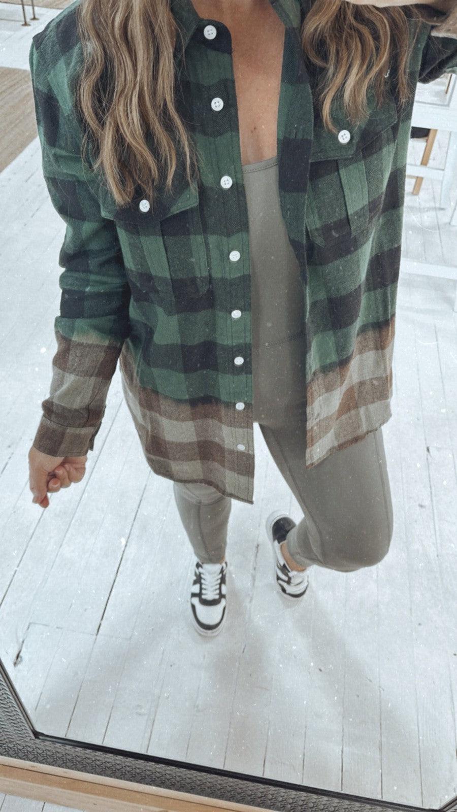 Dipped in Green Flannel-Tops Long Sleeve-[option4]-[option5]-[option6]-Shop-Womens-Boutique-Store