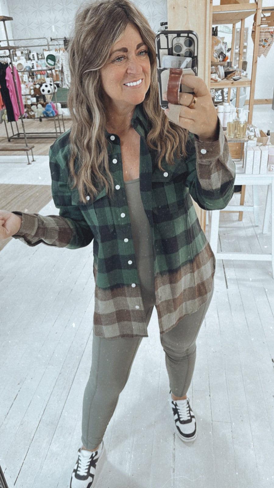 Dipped in Green Flannel-Tops Long Sleeve-[option4]-[option5]-[option6]-Shop-Womens-Boutique-Store