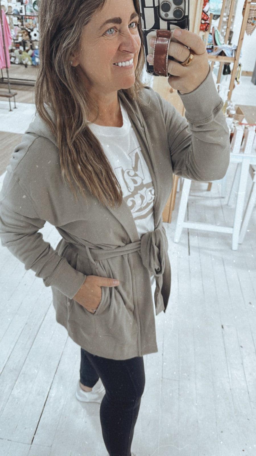 Organic Wrap Cardigan in Grey-Tops Long Sleeve-[option4]-[option5]-[option6]-Shop-Womens-Boutique-Store