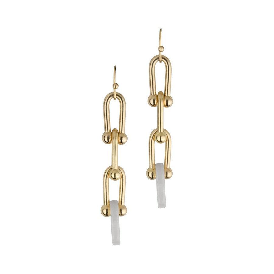 Russ Gold & White Dangle Earring-Accessories-[option4]-[option5]-[option6]-Shop-Womens-Boutique-Store
