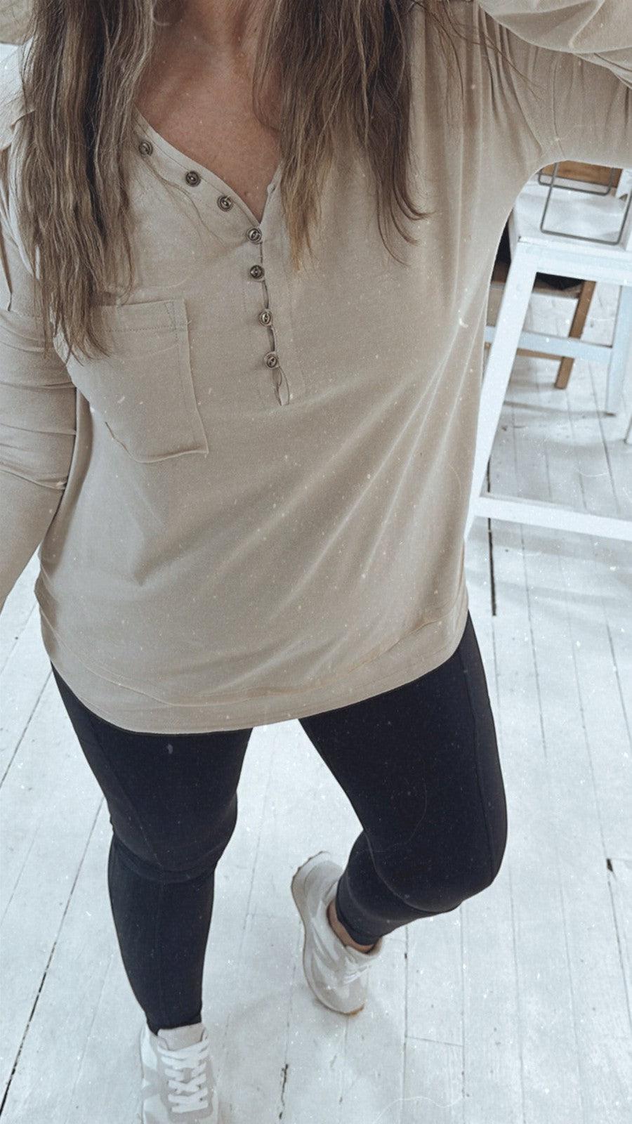 Core Button Front Tee in Cream-Tops Long Sleeve-[option4]-[option5]-[option6]-Shop-Womens-Boutique-Store