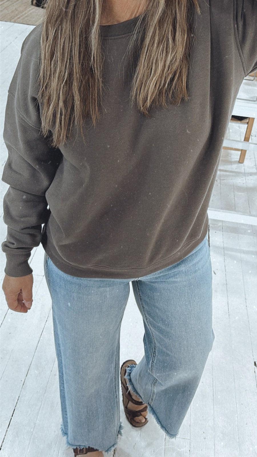 Fundamental Fleece Sweatshirt in Grey-Tops Long Sleeve-[option4]-[option5]-[option6]-Shop-Womens-Boutique-Store