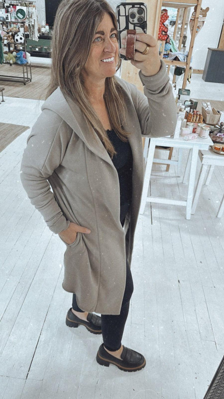 Longline Hooded Cardigan in Grey-Tops Long Sleeve-[option4]-[option5]-[option6]-Shop-Womens-Boutique-Store