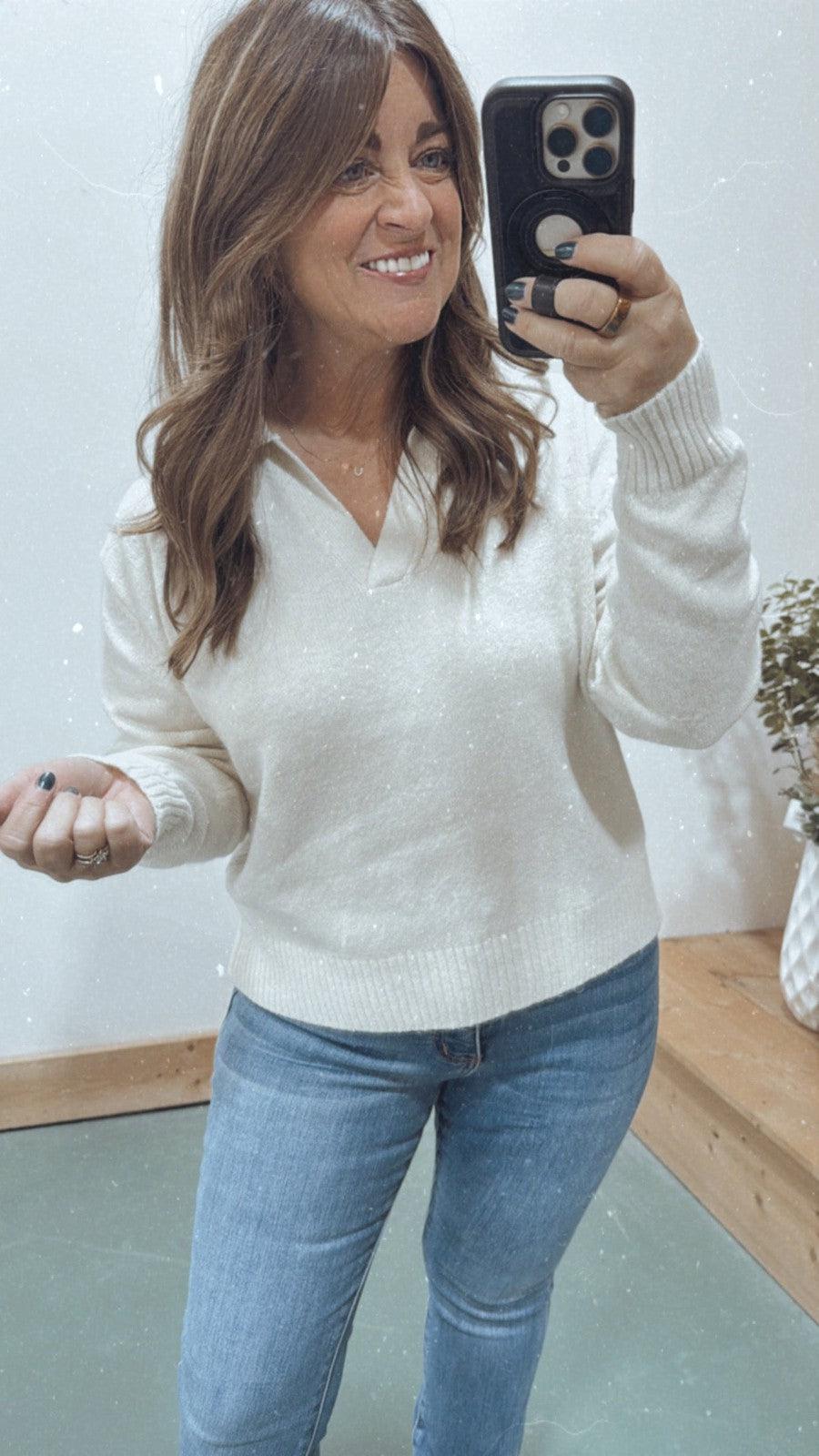 Cream Collared Sweater-Tops Long Sleeve-[option4]-[option5]-[option6]-Shop-Womens-Boutique-Store