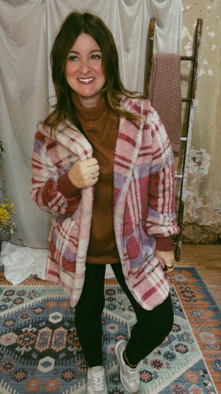 Pinks & Plaids Sherpa Jacket-Tops Long Sleeve-[option4]-[option5]-[option6]-Shop-Womens-Boutique-Store