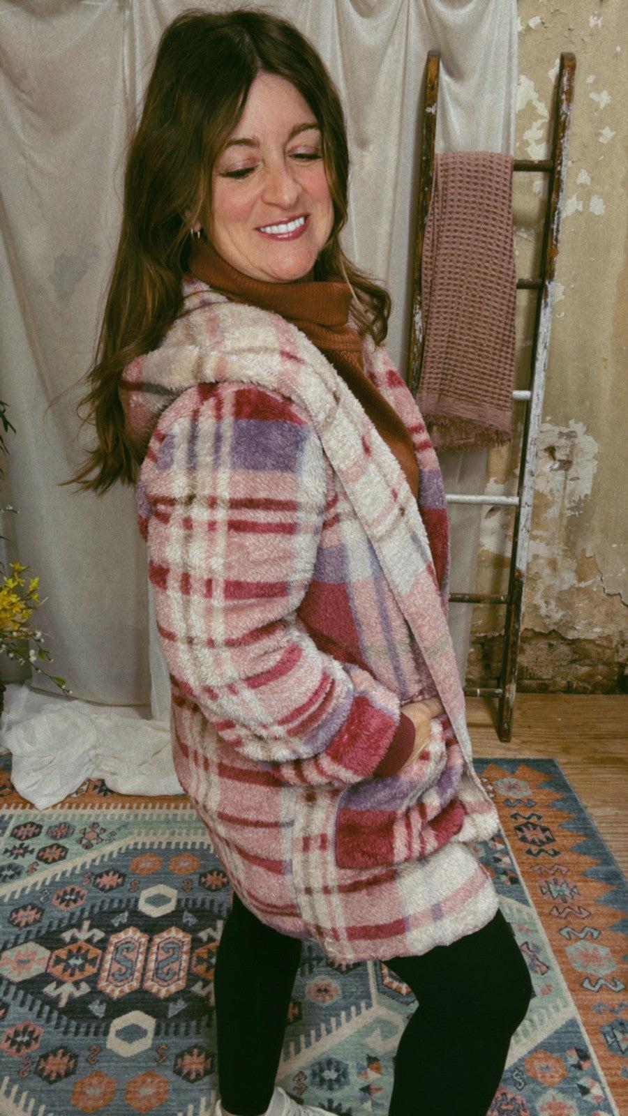 Pinks & Plaids Sherpa Jacket-Tops Long Sleeve-[option4]-[option5]-[option6]-Shop-Womens-Boutique-Store