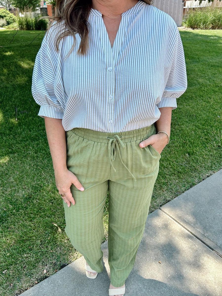 Slightly Striped Olive Top-Tops Short Sleeve-[option4]-[option5]-[option6]-Shop-Womens-Boutique-Store