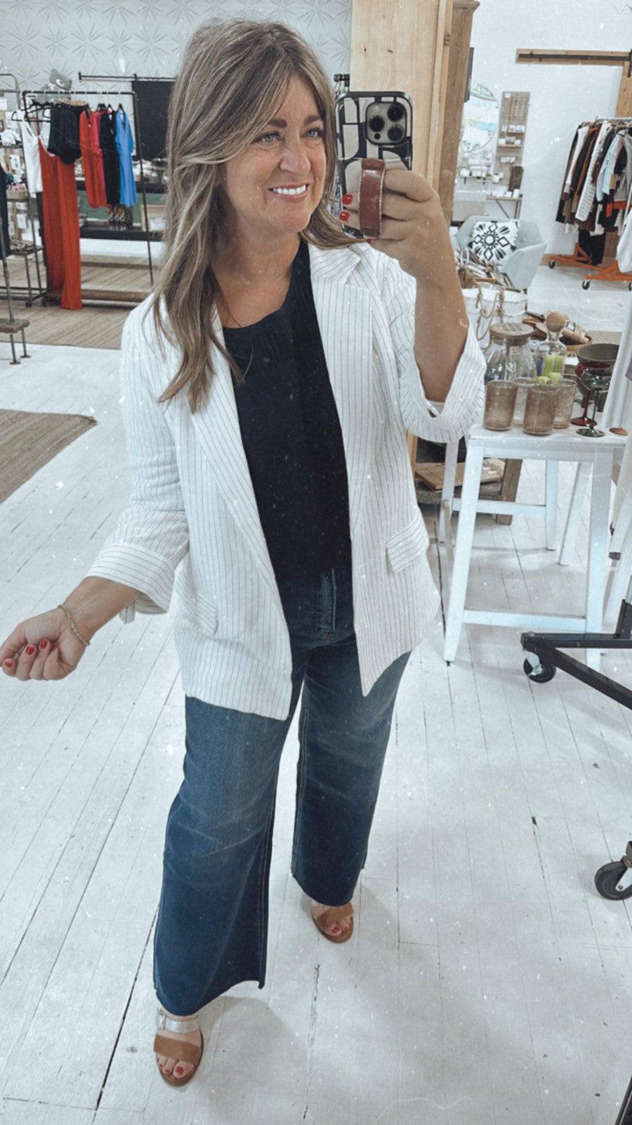 Pretty Pinstripe Blazer-Outerwear-[option4]-[option5]-[option6]-Shop-Womens-Boutique-Store