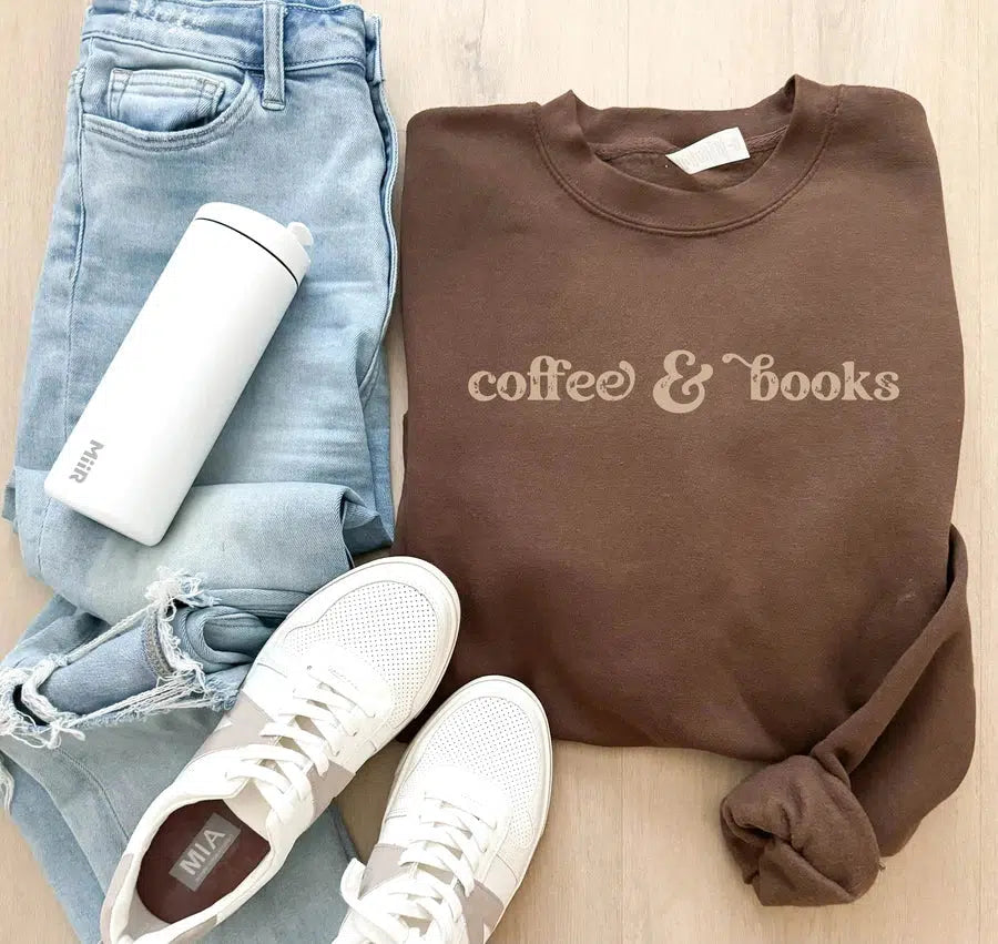 Coffee & Books Sweatshirt-Tops Long Sleeve-[option4]-[option5]-[option6]-Shop-Womens-Boutique-Store