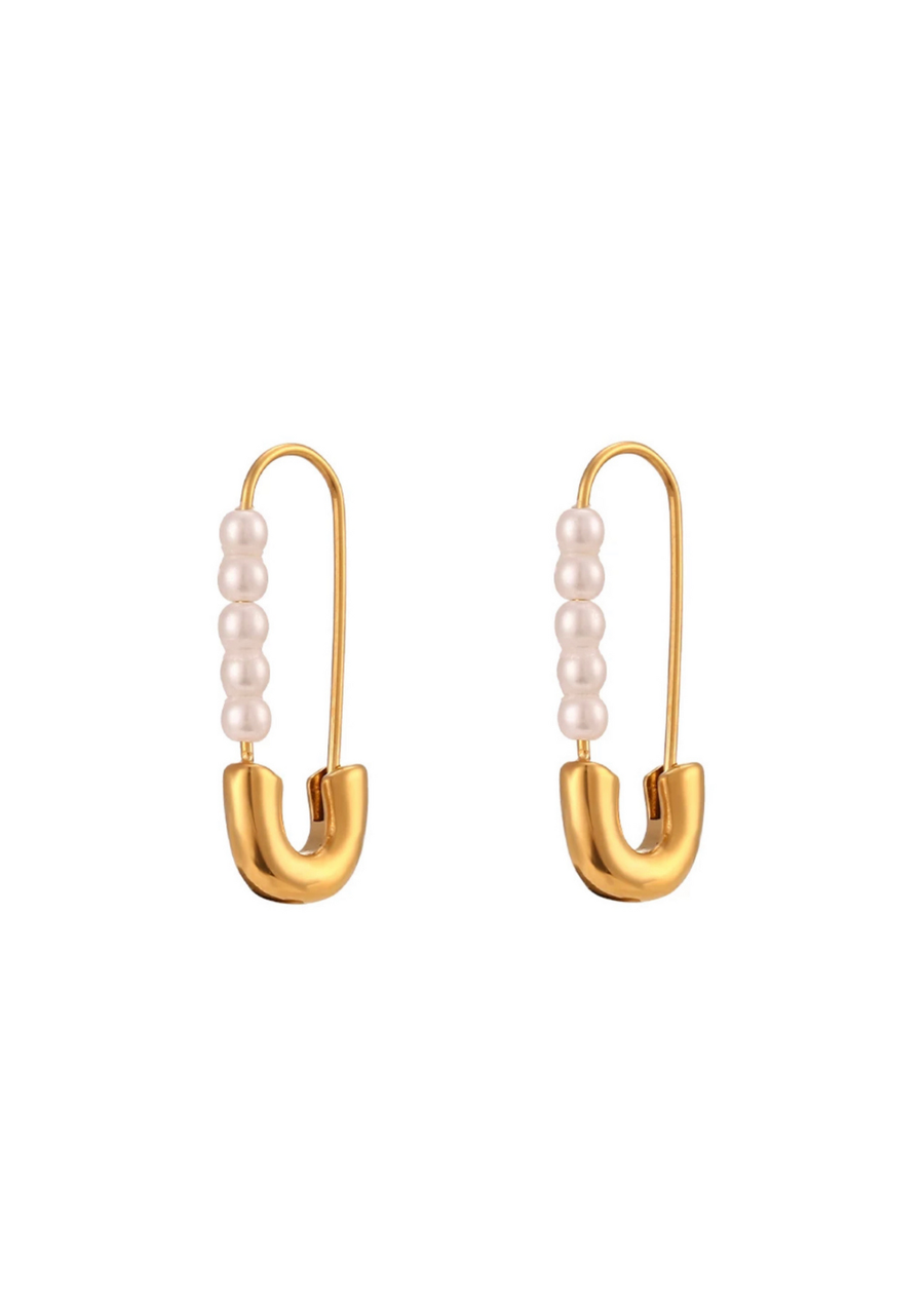 Pearl Safety Pin Earrings-Accessories-[option4]-[option5]-[option6]-Shop-Womens-Boutique-Store
