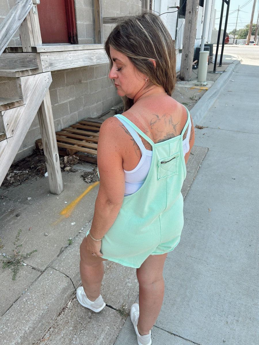 Sunny Short Overalls in Mint-Dresses + Jumpsuits-[option4]-[option5]-[option6]-Shop-Womens-Boutique-Store