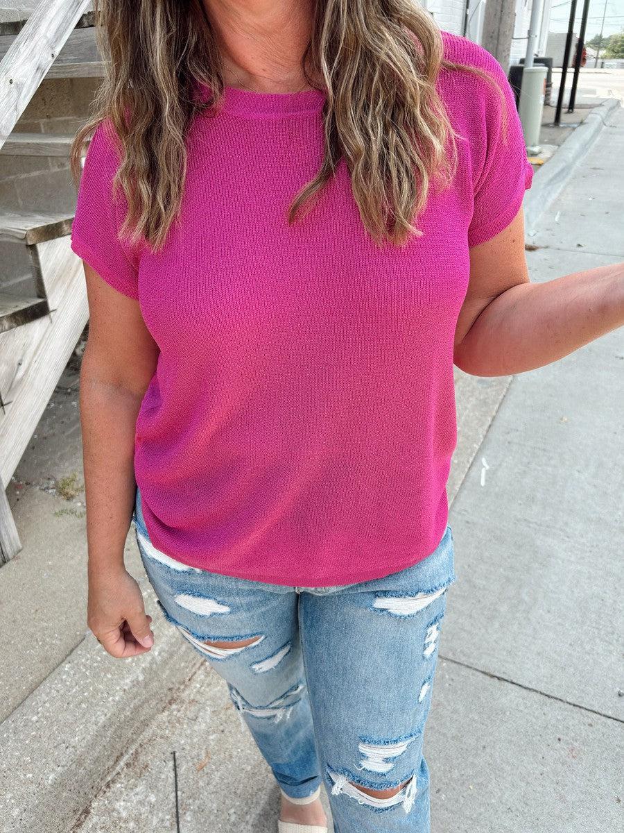 Basically Magenta Sweater Top-Tops Short Sleeve-[option4]-[option5]-[option6]-Shop-Womens-Boutique-Store